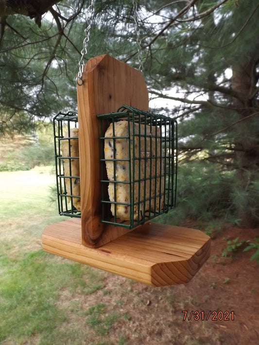 Hanging Double Suet Cake Bird Feeder | Holds Two Suet Cakes | Handmade from Solid Cedar Wood | FREE Shipping