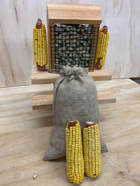 Squirrel Feeder Food Refill Bag | Handmade reusable burlap bag with Peanuts and Corn Cobs for refilling Squirrel Feeders | FREE SHIPPING