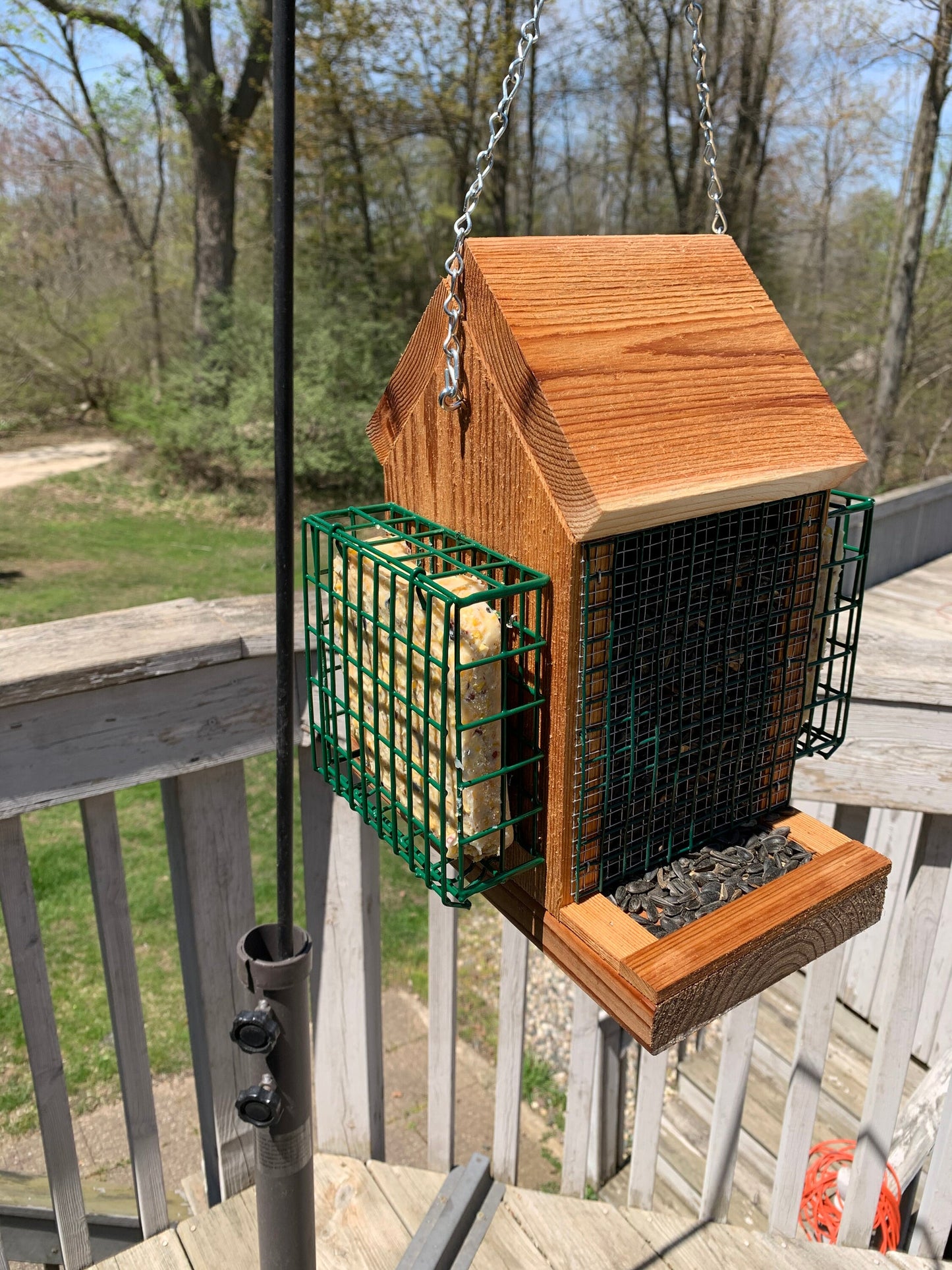 Hanging Bird Feeder with Double Suet Cake Feeders| Holds Bird Feed and Suet Cakes | Handmade from Solid Cedar Wood | FREE SHIPPING