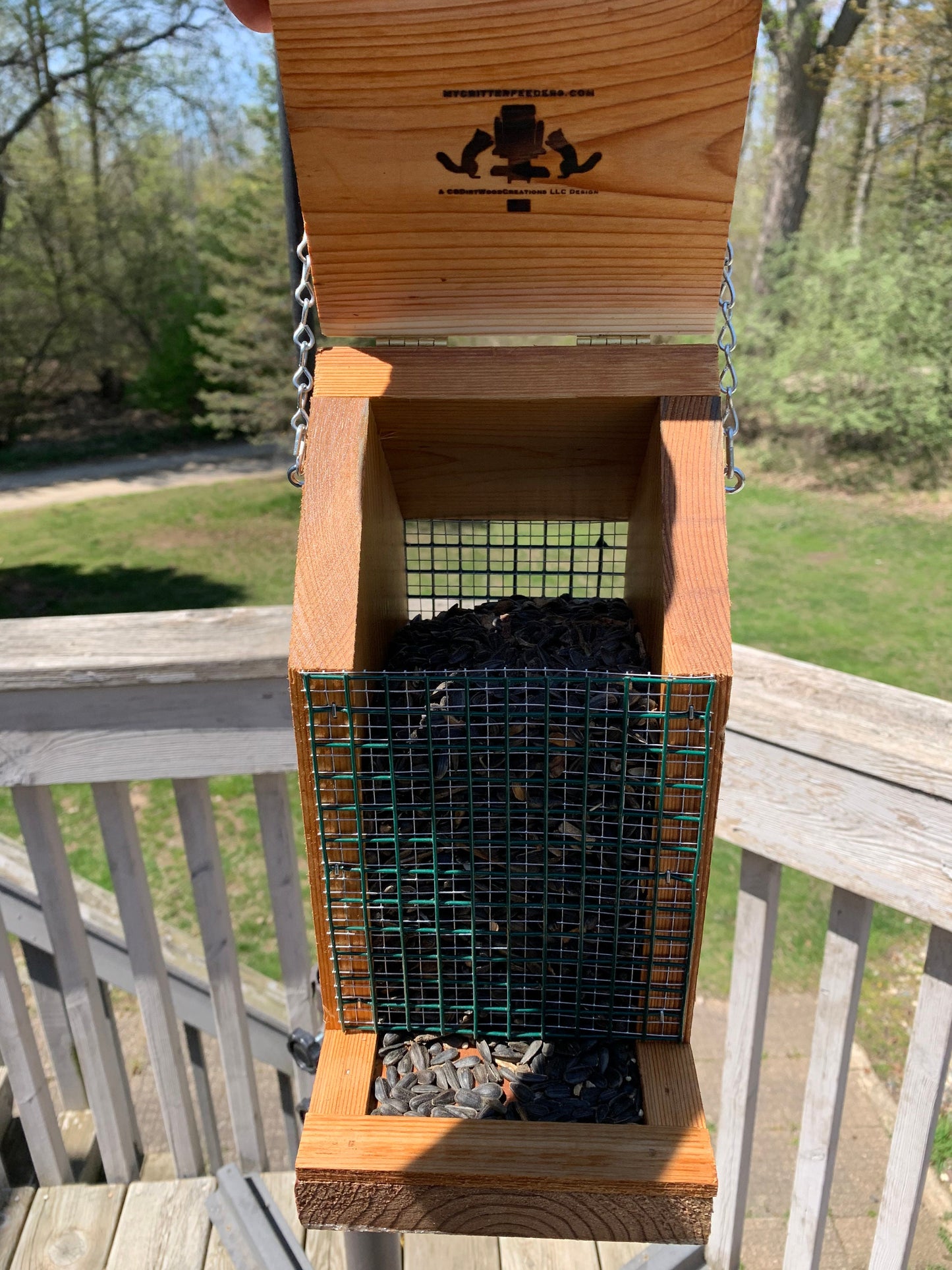 Hanging Bird Feeder | Holds Bird Feed and Sunflower Seeds | Easy Fill | Handmade from Solid Cedar Wood | Exterior Weatherproof Coating