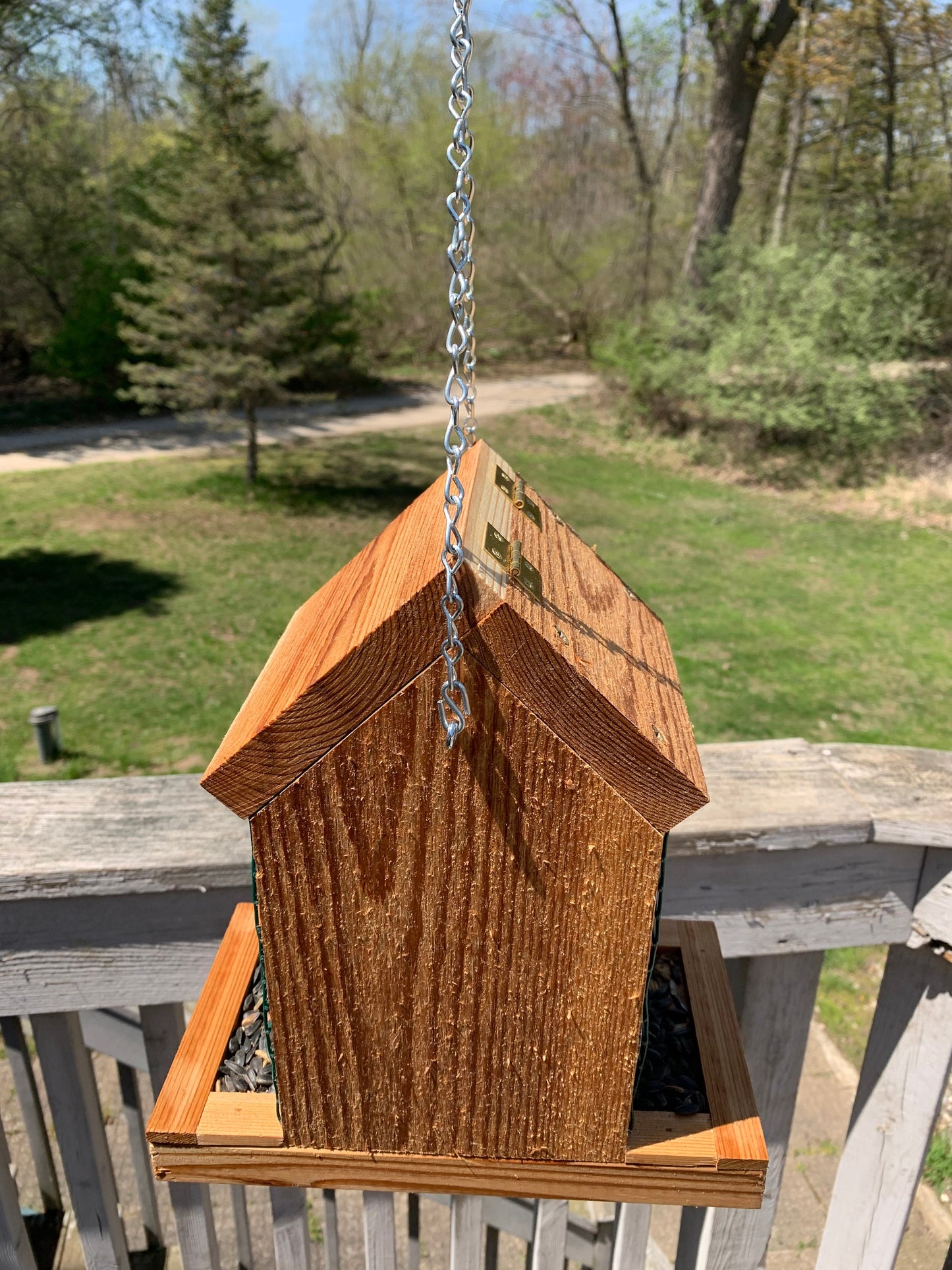 Hanging Bird Feeder | Holds Bird Feed and Sunflower Seeds | Easy Fill | Handmade from Solid Cedar Wood | Exterior Weatherproof Coating