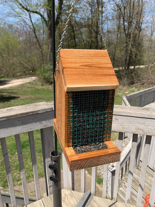 Hanging Bird Feeder | Holds Bird Feed and Sunflower Seeds | Easy Fill | Handmade from Solid Cedar Wood | Exterior Weatherproof Coating