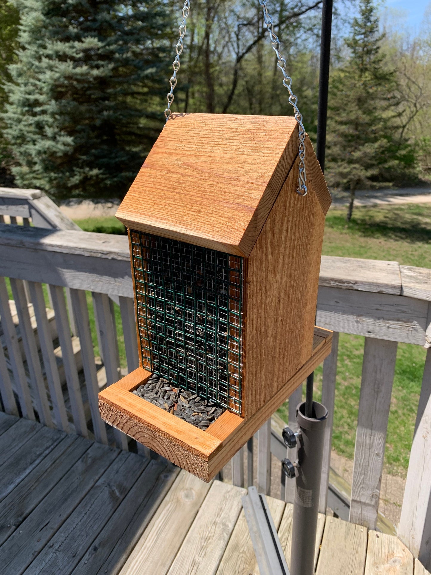 Hanging Bird Feeder | Holds Bird Feed and Sunflower Seeds | Easy Fill | Handmade from Solid Cedar Wood | Exterior Weatherproof Coating