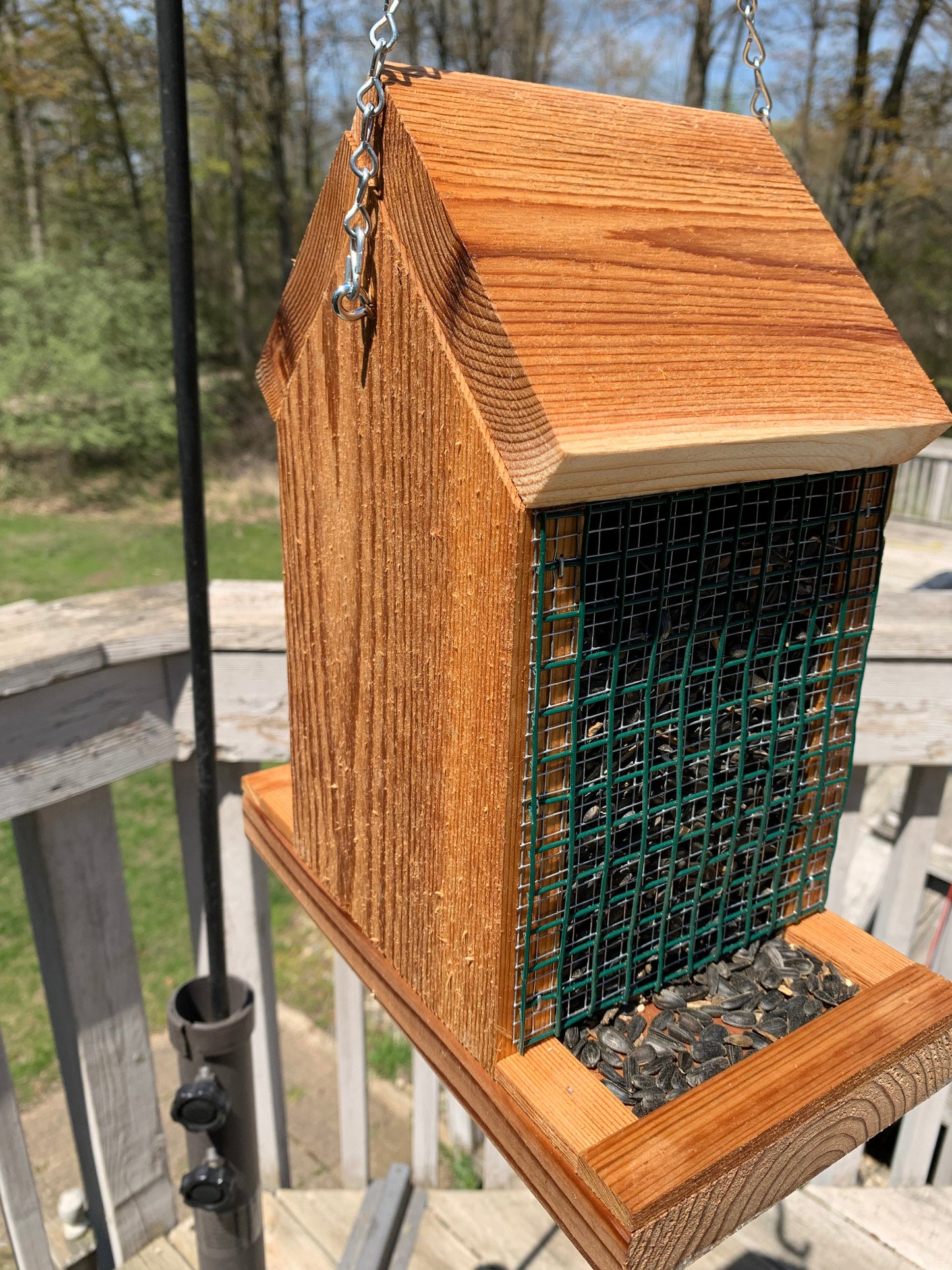 Hanging Bird Feeder | Holds Bird Feed and Sunflower Seeds | Easy Fill | Handmade from Solid Cedar Wood | Exterior Weatherproof Coating