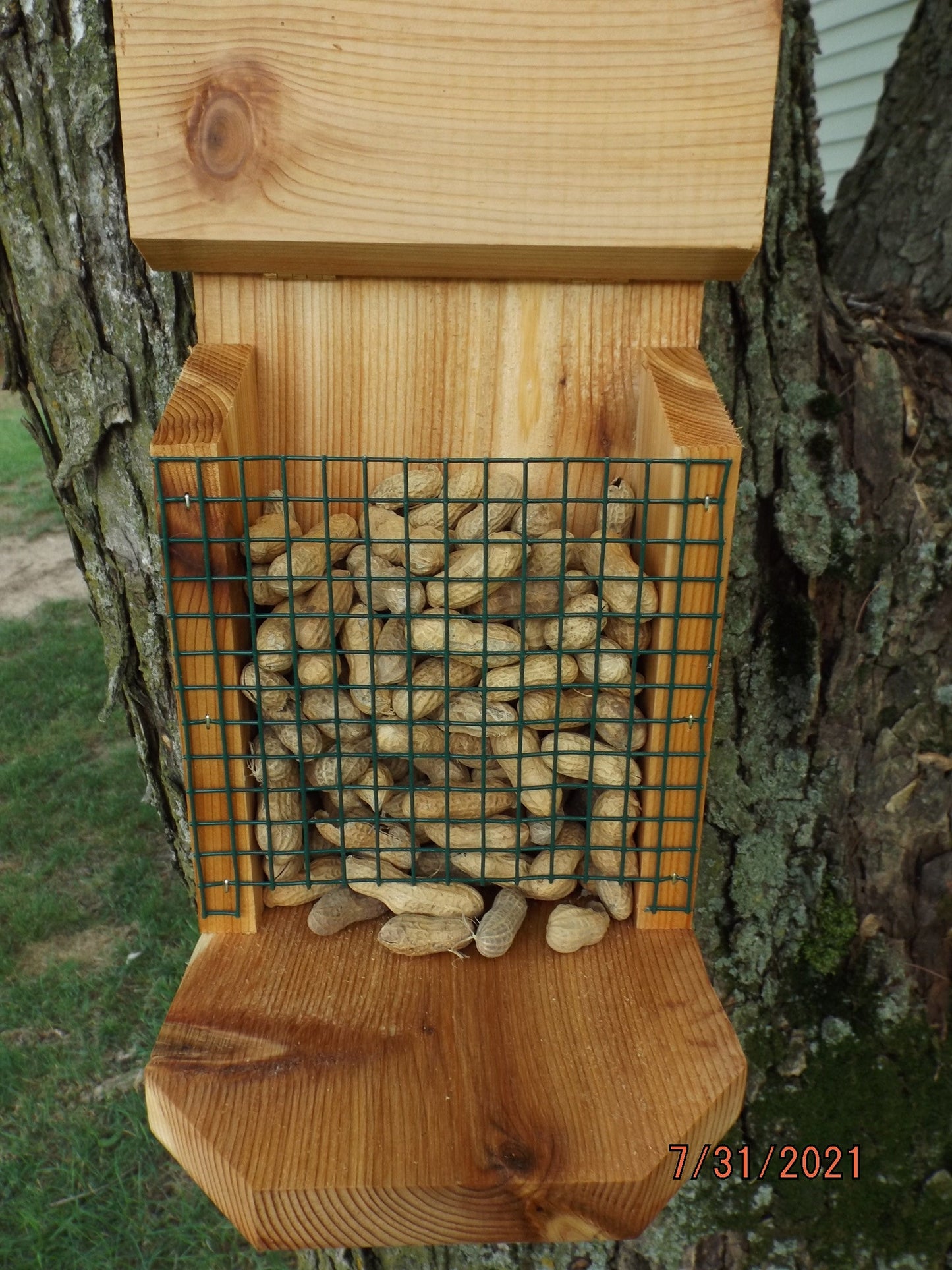 Peanut Feeder for Squirrels and Birds | Mounts on Tree, Fence, Wall or Railing | Solid Cedar Wood | Add On Starter Bag of Peanuts Available