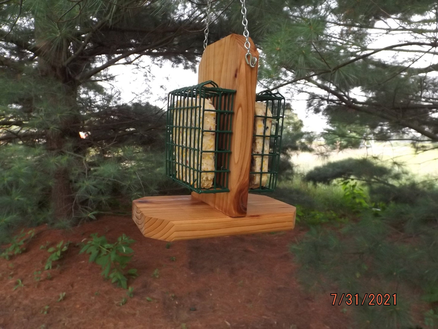 Hanging Double Suet Cake Bird Feeder | Holds Two Suet Cakes | Handmade from Solid Cedar Wood | FREE Shipping