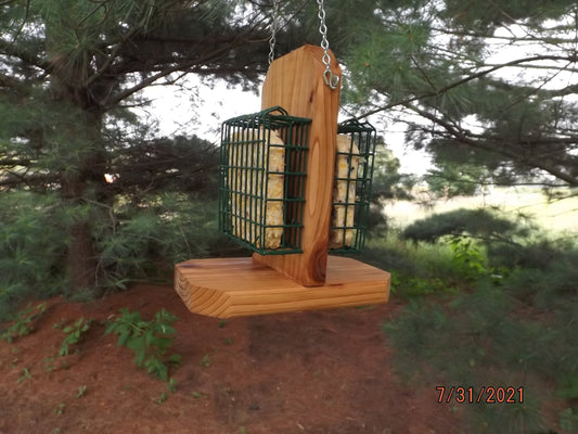 Hanging Double Suet Cake Bird Feeder | Holds Two Suet Cakes | Handmade from Solid Cedar Wood | FREE Shipping