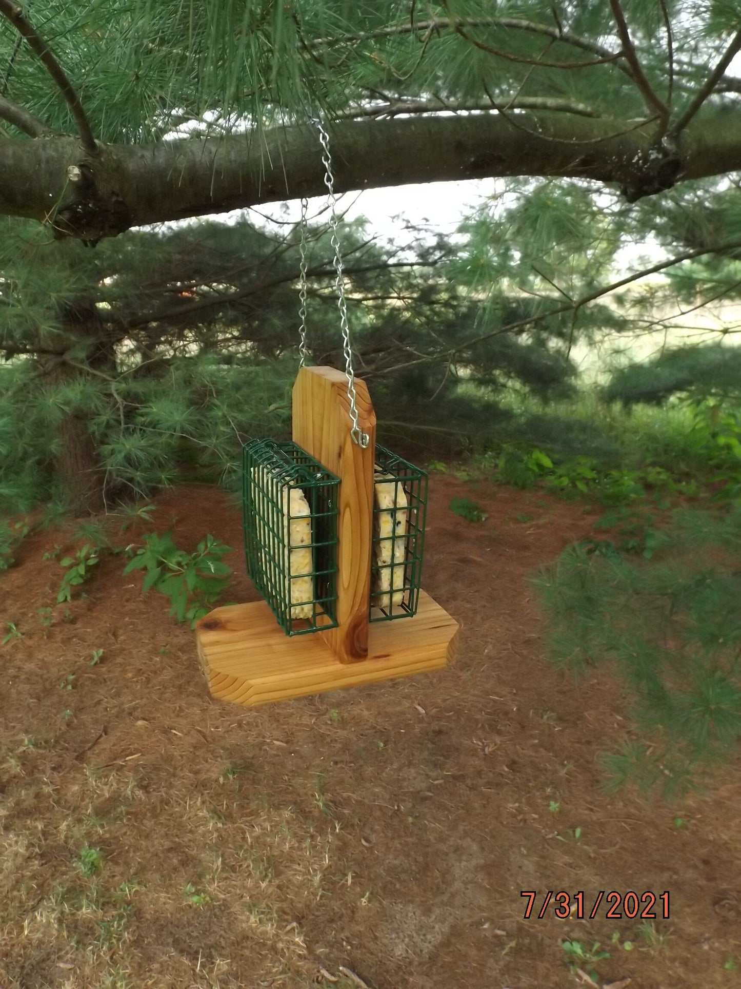 Hanging Double Suet Cake Bird Feeder | Holds Two Suet Cakes | Handmade from Solid Cedar Wood | FREE Shipping