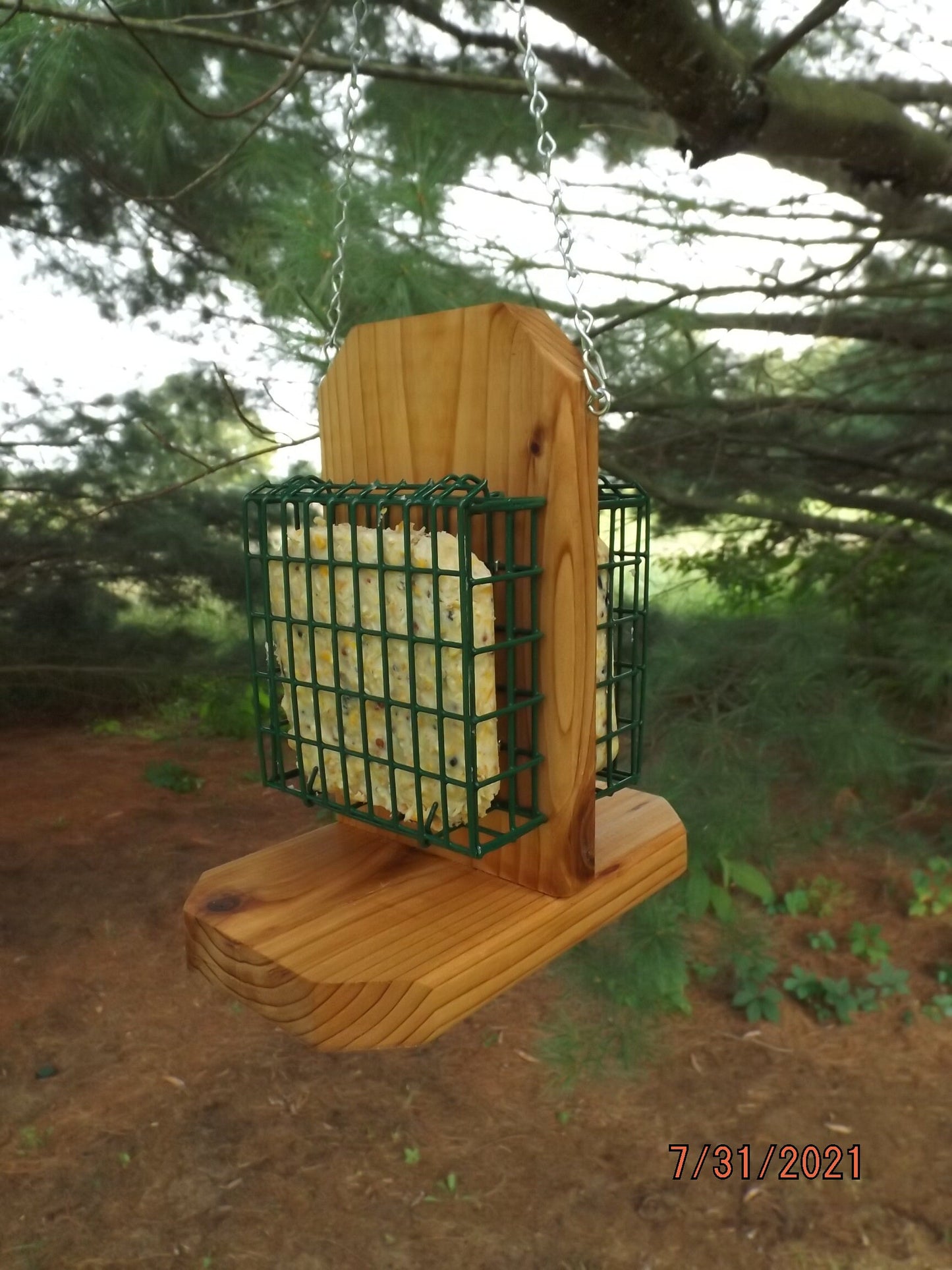 Hanging Double Suet Cake Bird Feeder | Holds Two Suet Cakes | Handmade from Solid Cedar Wood | FREE Shipping