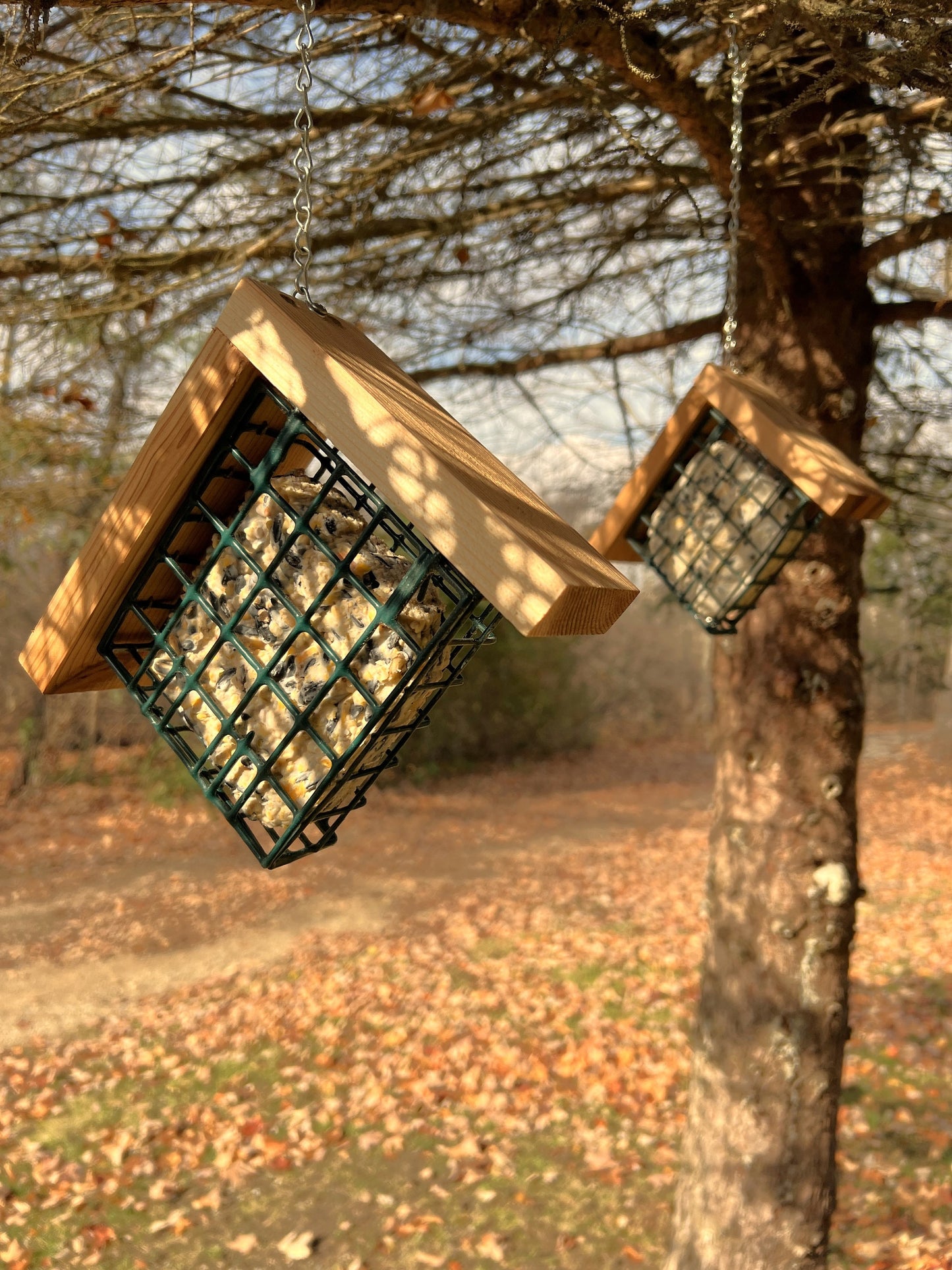 Suet Bird Feeder, Hanging Suet Feeder Cage, SET OF 2, Single Decorative Woodpecker Feeders, Handmade from Solid Cedar Wood, FREE Shipping