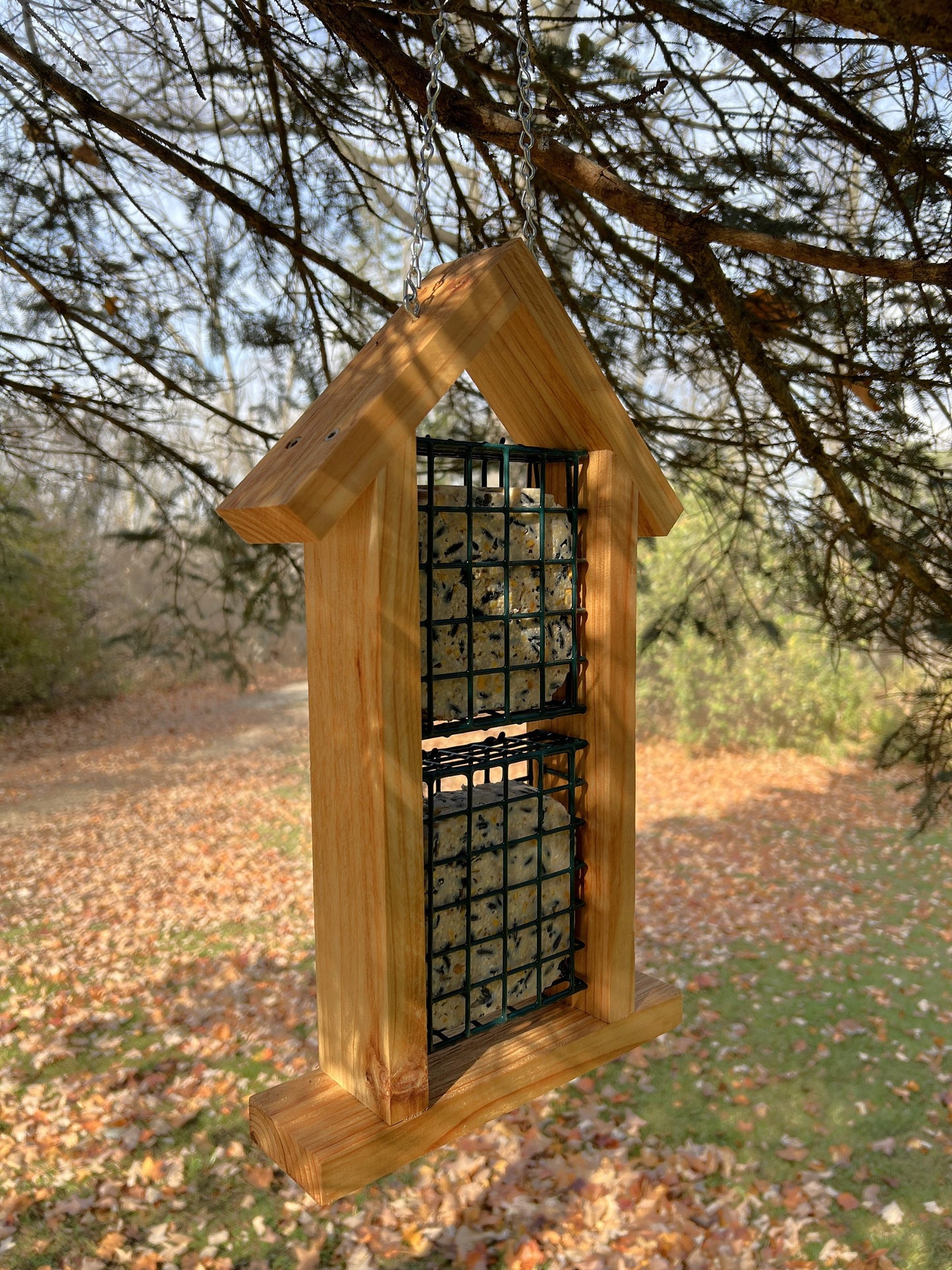 Suet Bird Feeder, Hanging Bird House Design, Double Holds Two Suet Cakes, Woodpecker Feeder, Handmade from Solid Cedar Wood, FREE Shipping