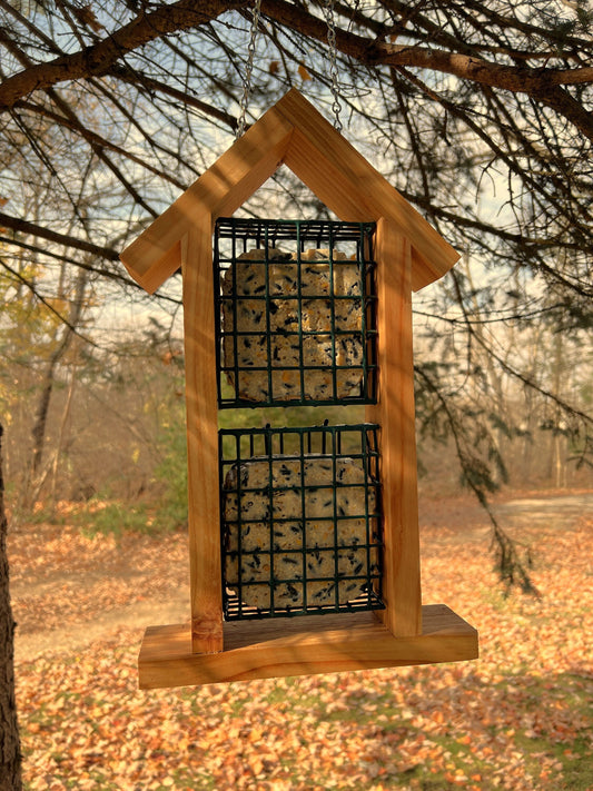 Suet Bird Feeder, Hanging Bird House Design, Double Holds Two Suet Cakes, Woodpecker Feeder, Handmade from Solid Cedar Wood, FREE Shipping